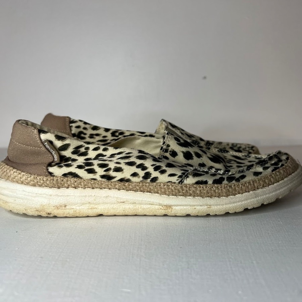Hey Dude Leopard Animal Print Flats Shoes Lena Leopard Angora - Picture 2 of 8